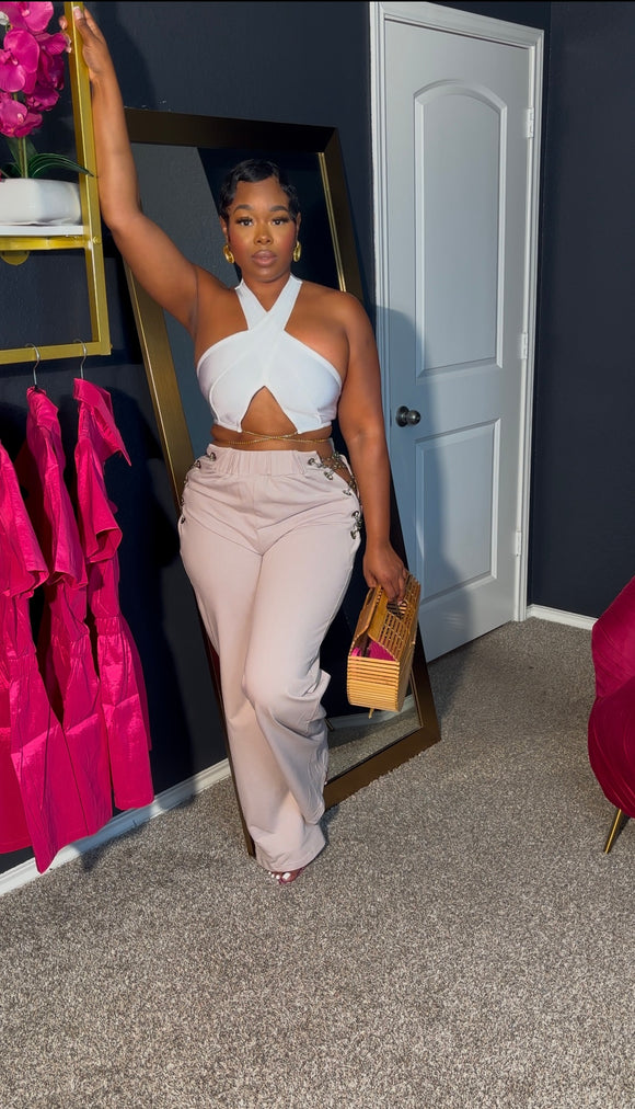 White bandage cross chain top