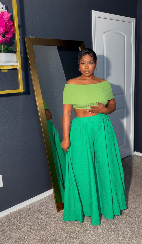 Green wide leg pants
