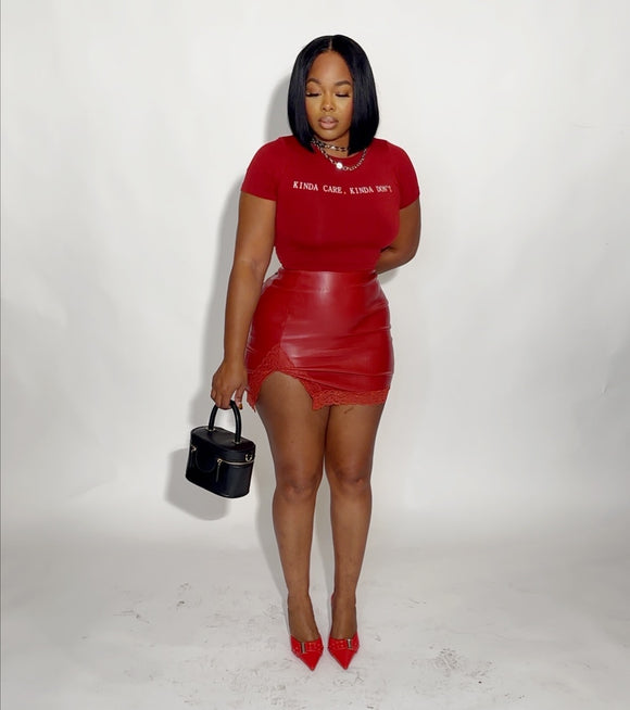 Red leather skirt