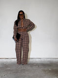 Brown plaid pants