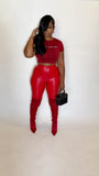 Red leather pants