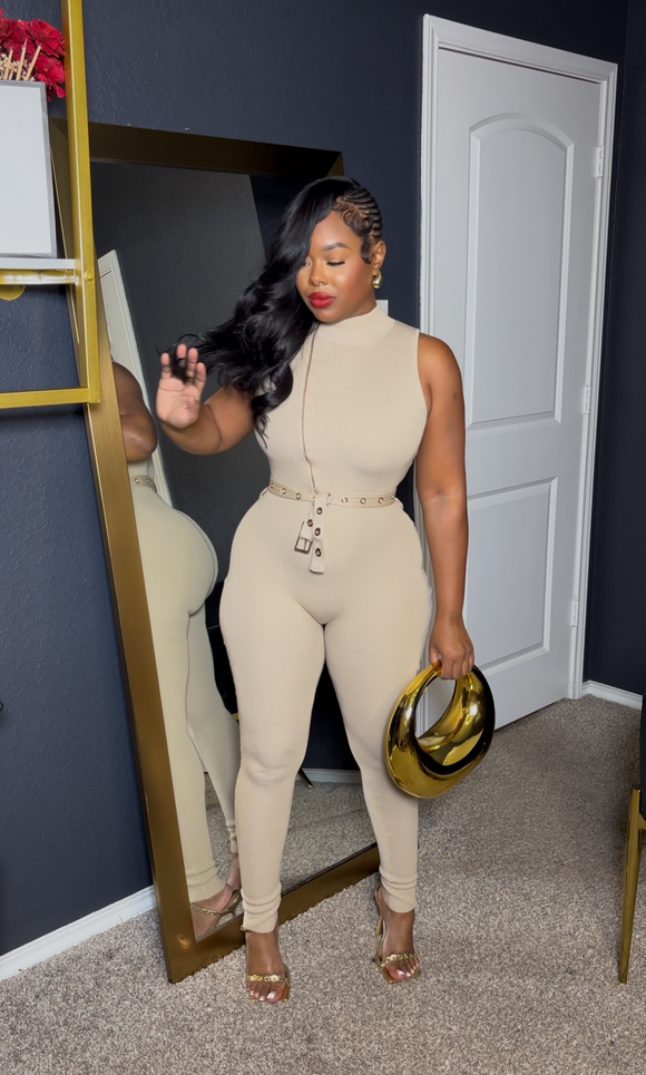 Tan fun fall jumpsuit