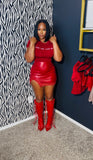 Red leather skirt
