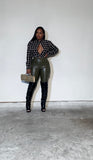 Green cargo leather pants