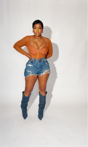 Back to school Final sale! Burnt orange corset sheer top