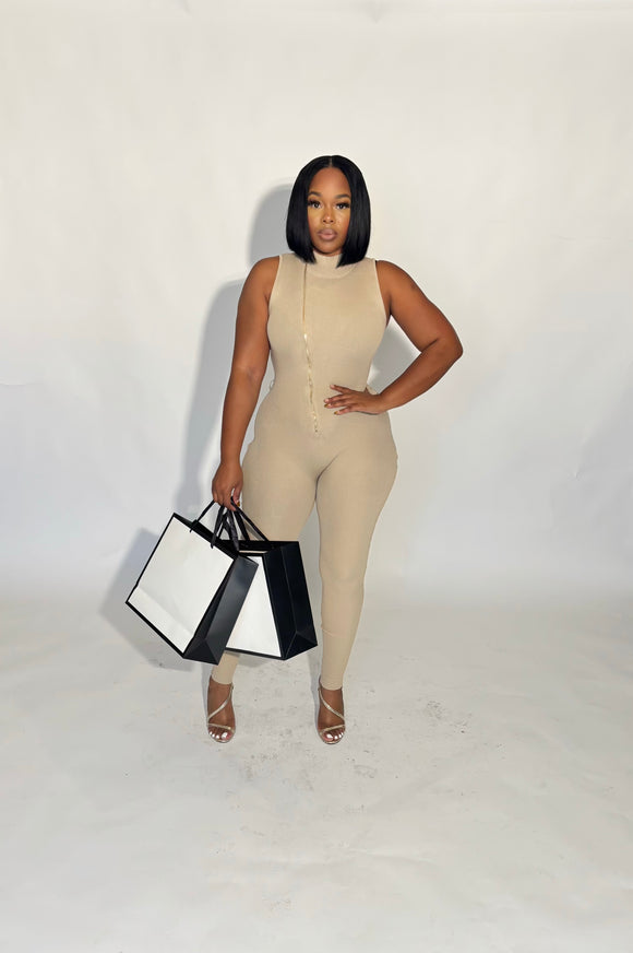 Tan fun fall jumpsuit