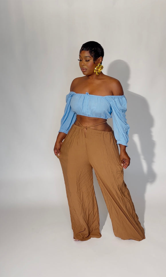 Sky blue off the shoulder blouse