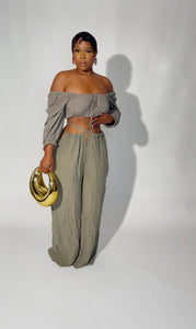 Army green off the shoulder blouse