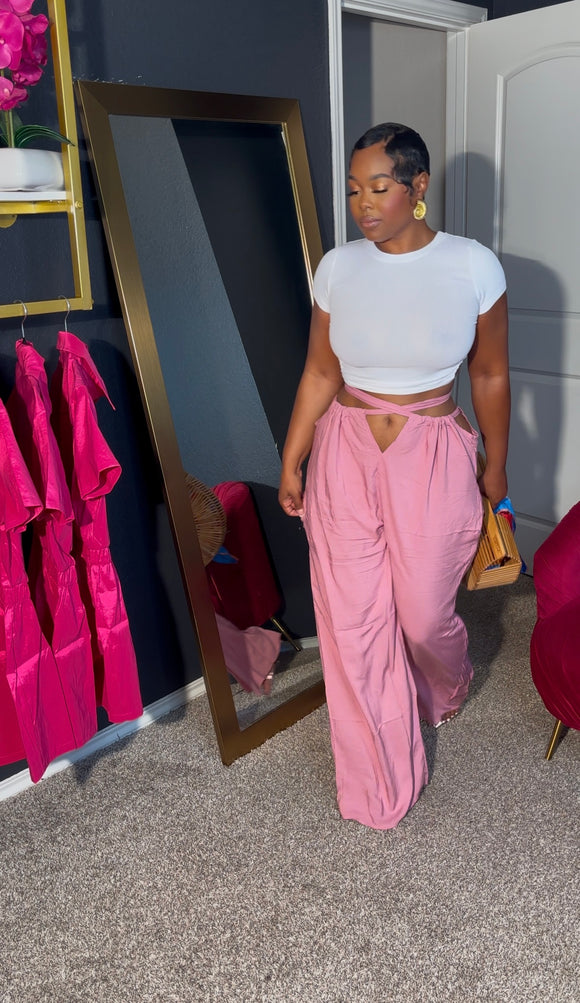Soft pink wide leg pants