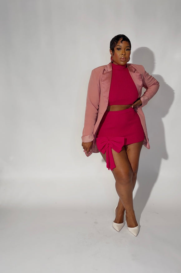 Pink bow skirt set