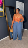 Burnt orange corset sheer top