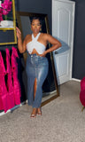 White bandage cross chain top