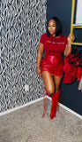 Red leather skirt